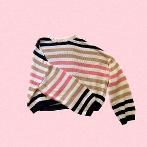Cropped Striped Knit Sweater